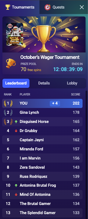 Widget Tournaments tab